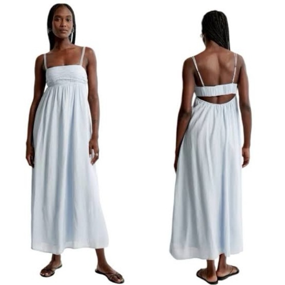 Abercrombie & Fitch Maxi Dress Blue Crinkle Textured